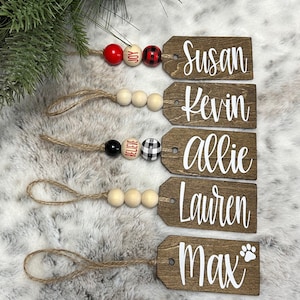 Beaded Wooden Christmas Stocking Name Tag, Personalized Stocking Tag, Wooden Name Gift Tag, Farmhouse Christmas Tag, Tags for Stockings image 3