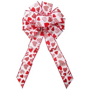 Valentine&#39;s Day bow, wreath bow, lantern bow, Decor, red Hearts Bow for Wreath, Wreath Bow, Wired Ribbon, ships free