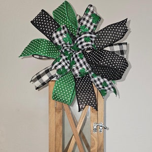 St. Patrick&#39;s Day bow, wreath bow, lantern bow, Decor, Shamrock clover bow, buffalo check, Bow for Wreath, Wreath Bow, Wired Ribbon 11&quot; x 11