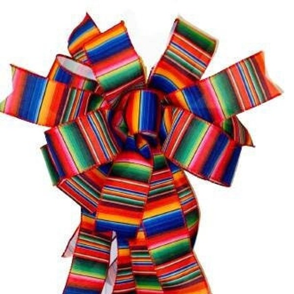 Cinco De Mayo bow, serape ribbon, Decor bow, Mexican  Bow for Wreath, Wreath Bow, Wired Ribbon, latern bow ships free