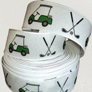 2" Golf WIRED ribbon 2" Golf cart WIRED golf clubs and ball 2" sports Wired ribbon Wreath ribbon Ships Free