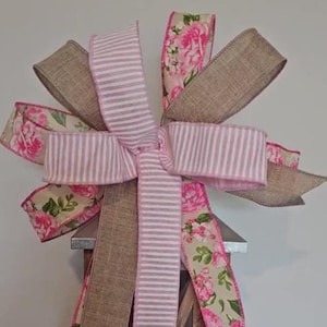 Pink Floral Lantern Bow, Summer Wreath Attachment
