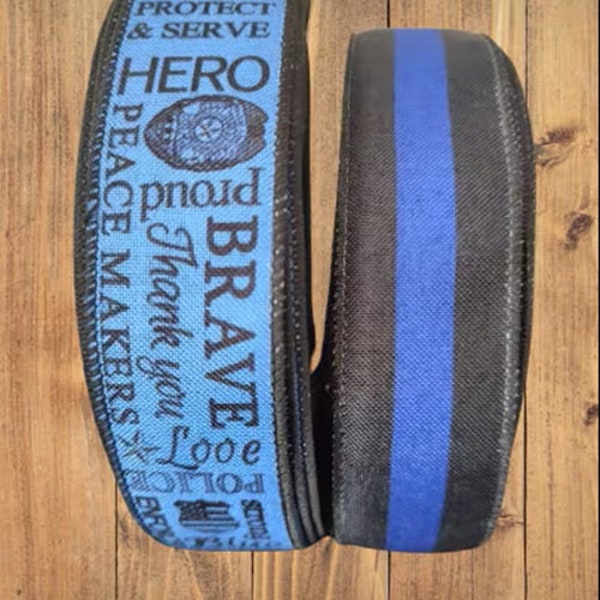 Police Wired Ribbon 6 Yard lot ~ Police Badge ribbon 1.5" Black blue ribbon Police Support Service hero Wreath ribbon Ships Free!