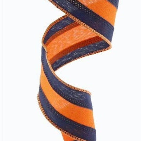 1.5" Auburn ribbon 1.5" WIRED wired Ribbon college ribbon 1.5" orange and royal blue striped wired Chicago Bears ribbon Ships Free