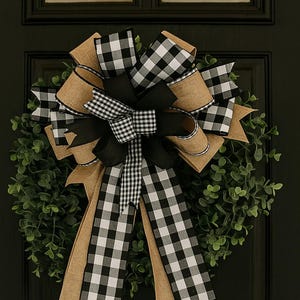 Farmhouse Check Burlap Bow: Rustic Wreath or Lantern Decor