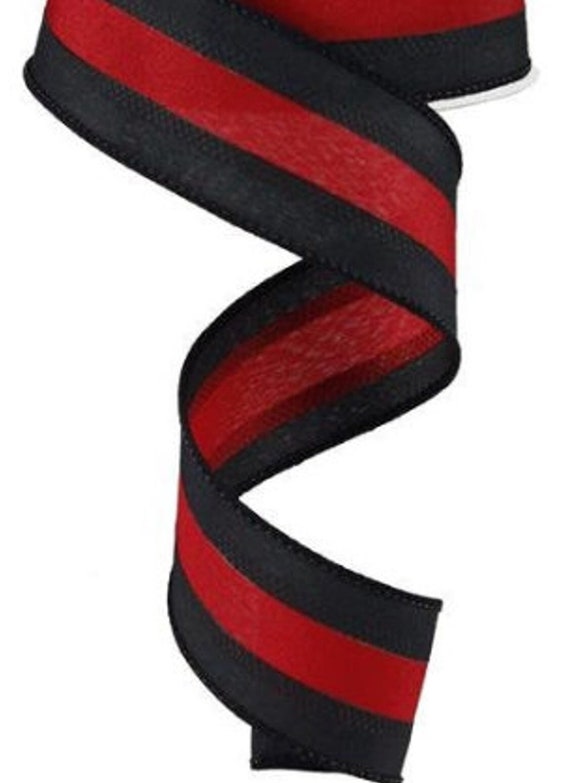 1.5 Thin Red Line Ribbon 1.5 First Responders Wired Ribbon Fire Fighters  Ribbon 1.5 Black Red Wired Ribbon Ships Free 