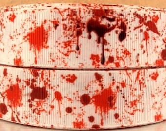 1" Blood Splatter Grosgrain Ribbon, Halloween Horror Ribbon
