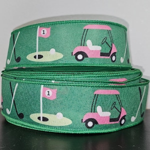 2" Golf WIRED ribbon 2" Golf balls and tees WIRED ribbon Pink golf cart ribbon 2" sports Wired ribbon Wreath ribbon Ships Free
