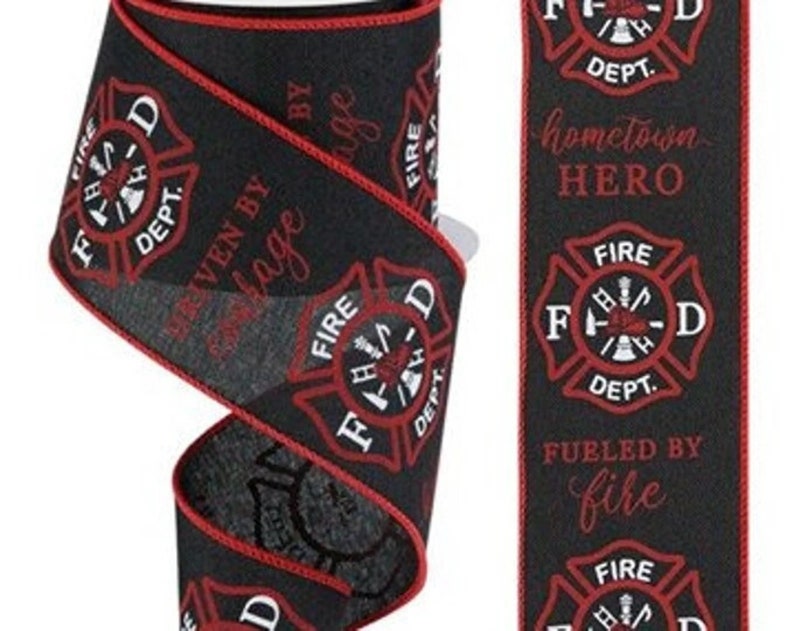 Fire Department Wired Ribbon: Hero Badge, Black & Red - 6 Yards - Etsy