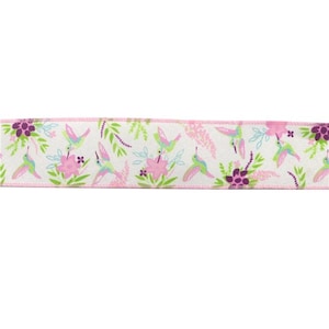 2" Wired Ribbon: Spring Hummingbird Floral Wreath Ribbon