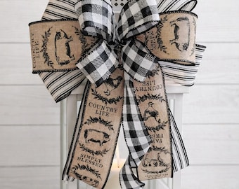 Farmhouse Bow: Rustic Country Wreath or Lantern Decoration