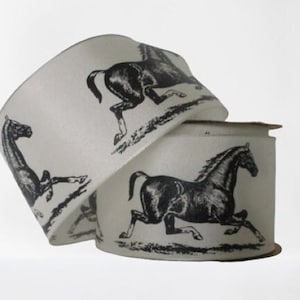 Horse Print Wired Ribbon - 1.5" Equine Linen Ribbon