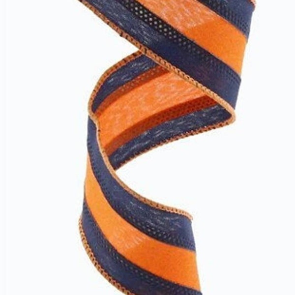 1.5" Auburn ribbon 1.5" WIRED wired Ribbon college ribbon 1.5" orange and royal blue striped wired Chicago Bears ribbon Ships Free