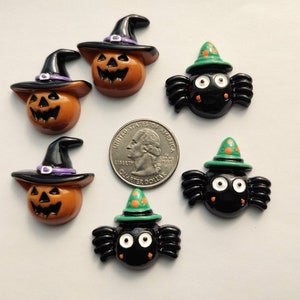 Halloween Flat Back Resins: Pumpkin, Spider, Witch Hat (6-Piece Set)