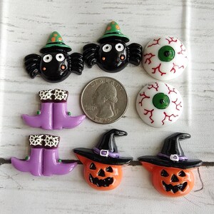 Halloween Flat Back Resins: Pumpkin, Spider, Witch, Eye (8pc)