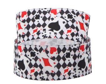 Playing Card Grosgrain Ribbon, Casino Poker Ribbon (7/8 inch)