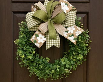 Farmhouse Magnolia Wreath Bow, Spring Summer Decor