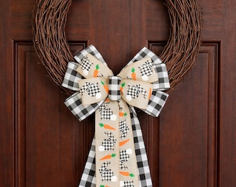 Easter Wreath Bow, Check Ribbon, Bunny and Carrot Decor