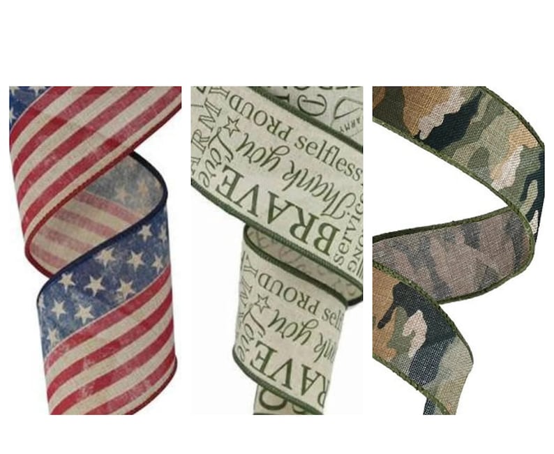 Army Wired Ribbon Set: Camo, Patriotic, Hero - 6 Yards Total - Etsy