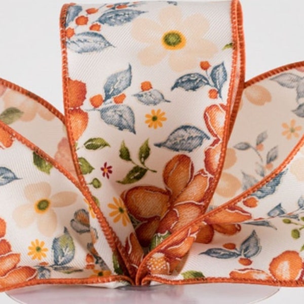 2.5" Foral watercolor ribbon 2.5" Floral wired Ribbon 2.5" wired wreath spring ribbon SHIPS FREE!