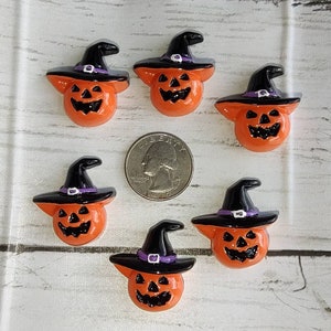 6 Halloween Flat Back Resins: Pumpkin & Spider Cabochons