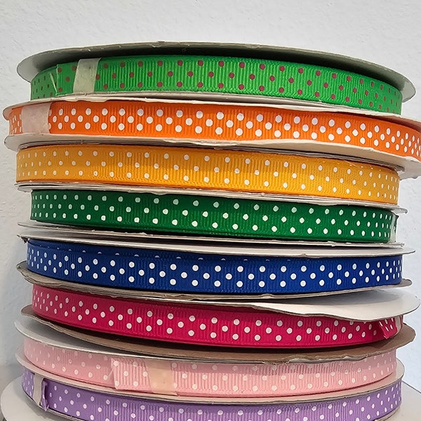 3/8 inch swiss dot Grosgrain Ribbon 50 Yard rolls for hair bows diy crafts U Choose color yellow pink orange purple blue pink CLEARANCE SALE