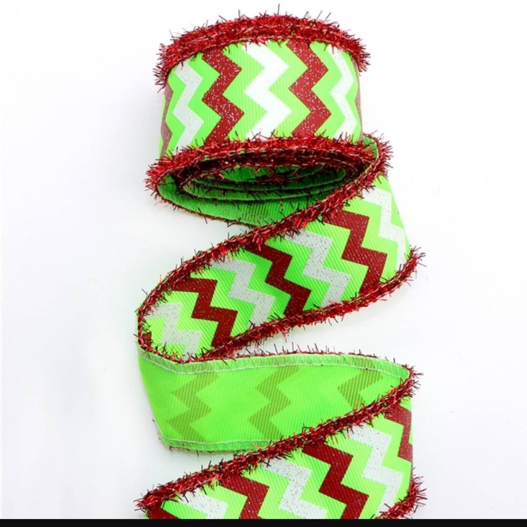 1.5 Christmas Glitter Ribbon Wired 1.5 Chevron Red Green Ribbon 1.5 Red