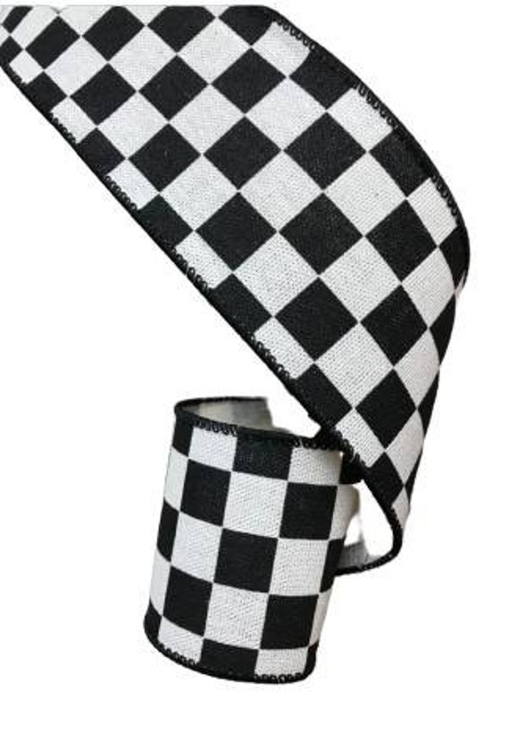 2 Wired Checkered Ribbon 2 Black and White Ribbon 2 Wired Ribbon Race Flag  Ribbon Sports Ribbon SHIPS FREE 