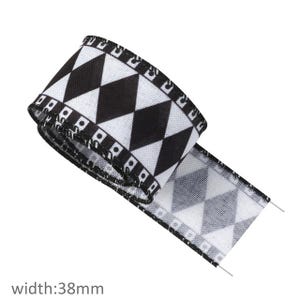 Harlequin Wired Ribbon, Black and White, 1.5 inch, Fall Decor