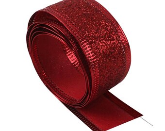 Red Glitter 1" wired ribbon 5 Yards Christmas ribbon Valentine's ribbon for gift wrap bows wreaths decor