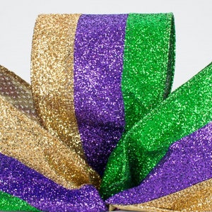 Mardi Gras Ribbon, Mardi Gras Glittered Harlequin Ribbon, 2.5” Width  Ribbon, 1.5 Width Ribbon, Green Purple and Gold Ribbon