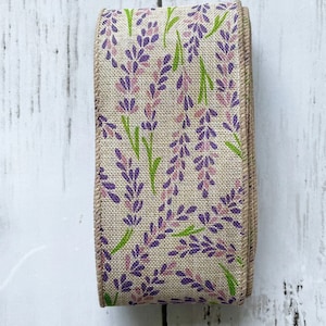 2.5&quot; Lavender ribbon 2.5&quot; purple Floral and cream wired Ribbon 2.5&quot; wired wreath spring ribbon SHIPS FREE!