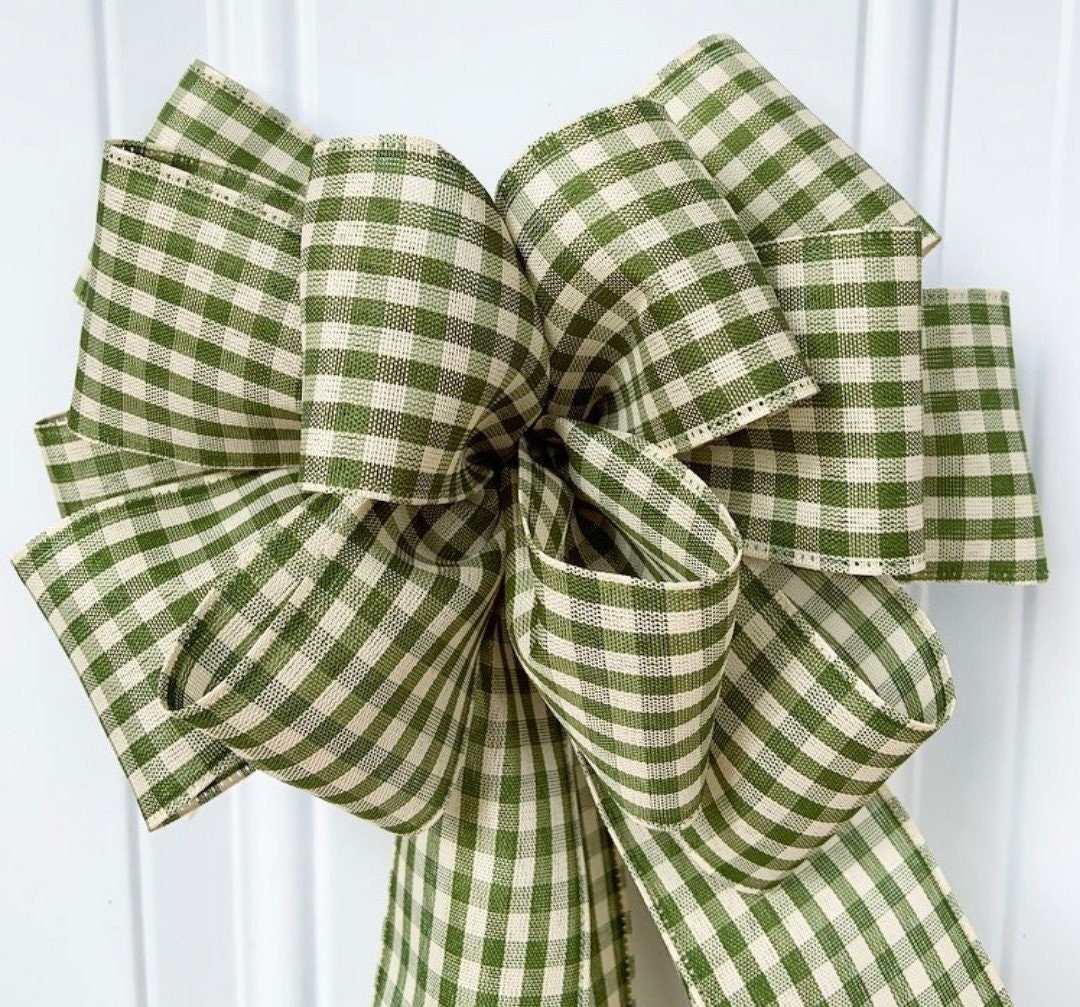 Green Gingham Wreath Bow, Spring Lantern Bow, Wreath Bow, Easter Bow ...