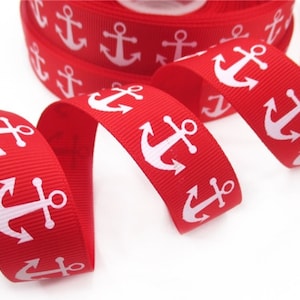 7/8 inch Anchor Grosgrain Ribbon For Hair Bows red  anchor ribbon nautical ribbon cruise ribbon FREE SHIPPING  Ships Free