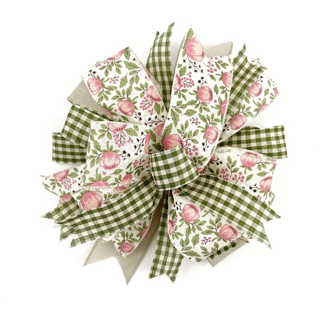 Spring Lantern Bow, Pink Peony Floral Wreath Bow, Easter Bow, Mailbox ...