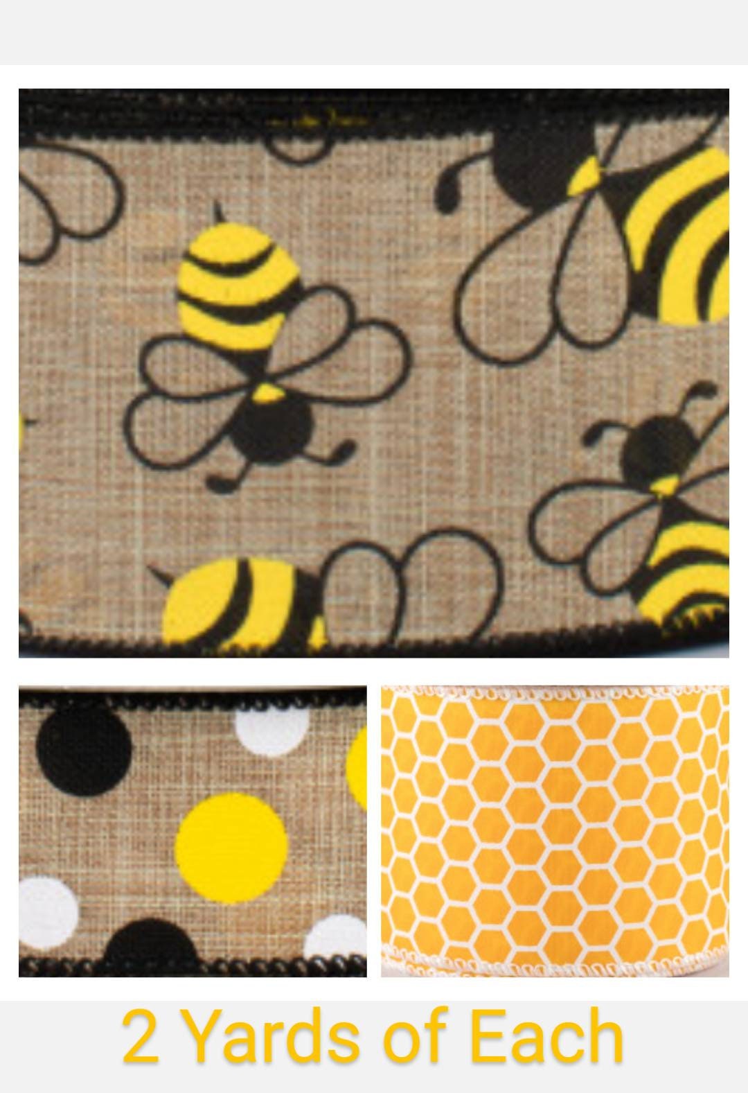 Spring Wired Ribbon 6 Yard Lot ~bee Ribbon~ 2 YARDS of Each Ribbon~hive ...