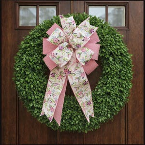 Hummingbird Floral Ribbon Bow, Spring Wreath, Lantern Decor