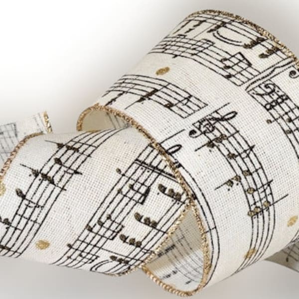 1.5" Wired Music Note Sparkle Ribbon, 1.5" music Ribbon, 1.5" wired Ribbon, 1.5" Ribbon Wired Wreath ribbon Ships Free!