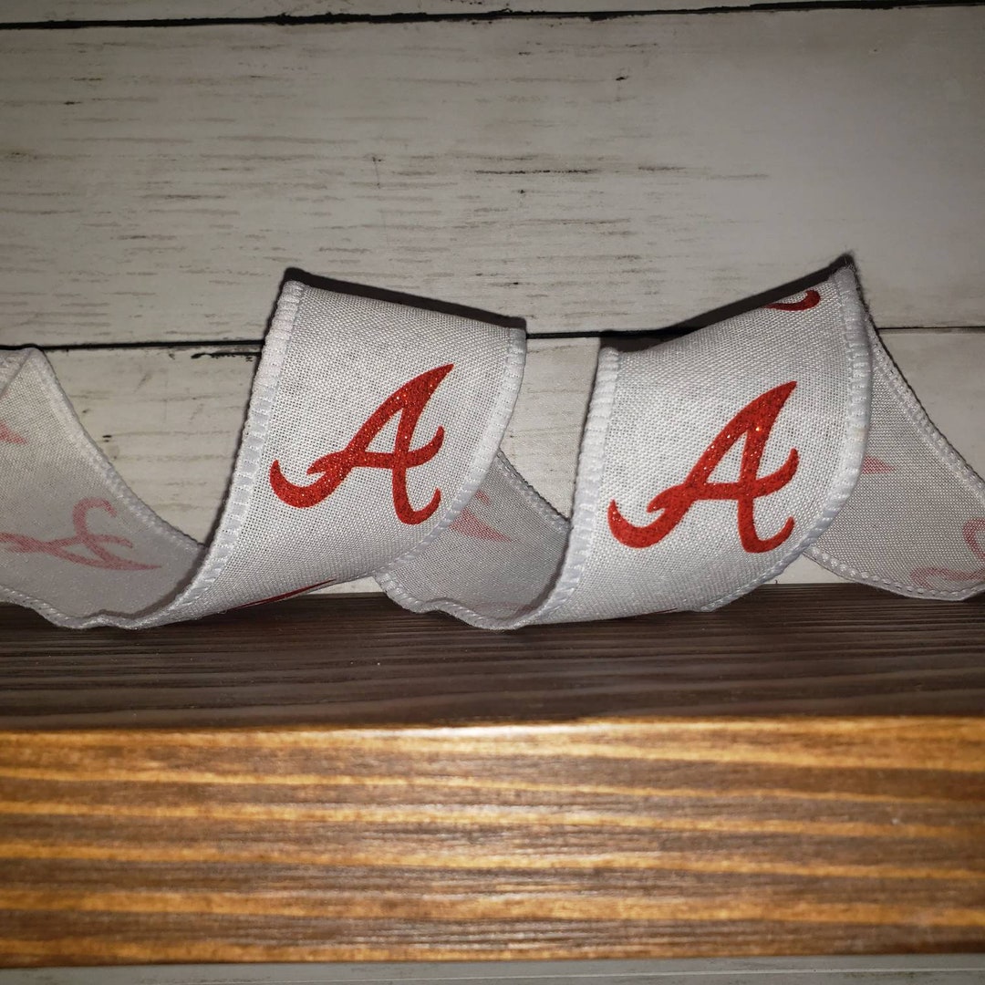 2 WIRED Alabama Ribbon Red White Ribbon, Alabama Ribbon, 2 Football