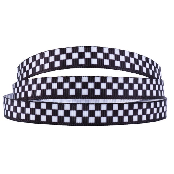 3/8" Black and White Checkered Flag Check Grosgrain Ribbon race care flag ribbon Ships Free!