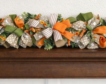 Easter Spring Garland, Burlap Bows, Greenery, Table Centerpiece Decoration