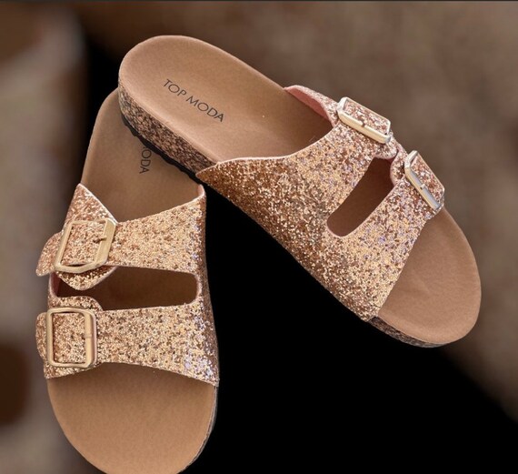 Rose Gold Birkenstock Style sandals/summer shoes/rose Gold sandals/buckle Sandals