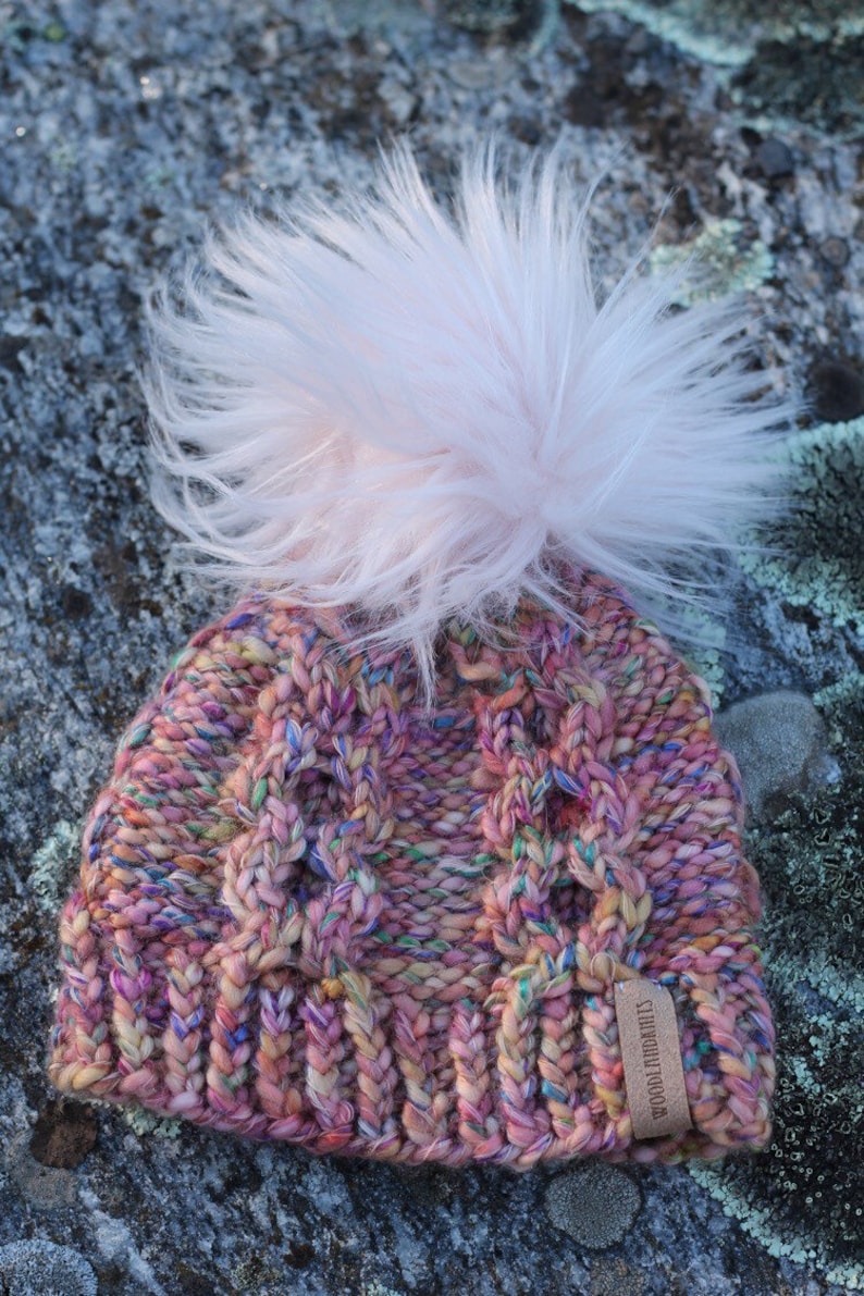 Baby Knit Hat with Faux Fur Pom Size 0-12 months
