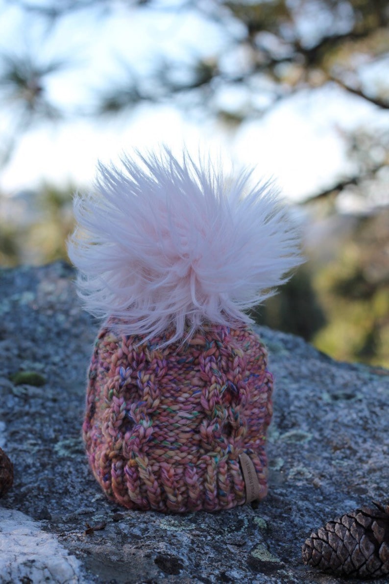 Baby Knit Hat with Faux Fur Pom Size 0-12 months