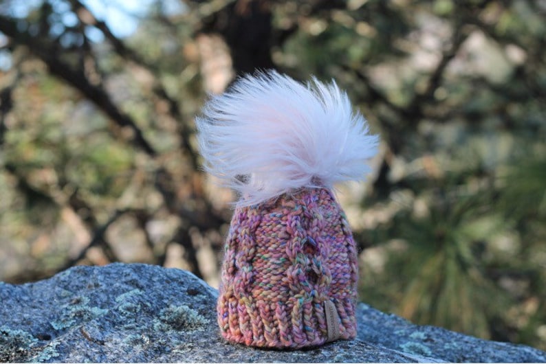 Baby Knit Hat with Faux Fur Pom Size 0-12 months