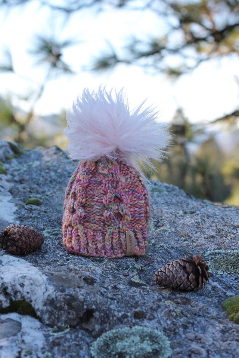 Baby Knit Hat with Faux Fur Pom Size 0-12 months