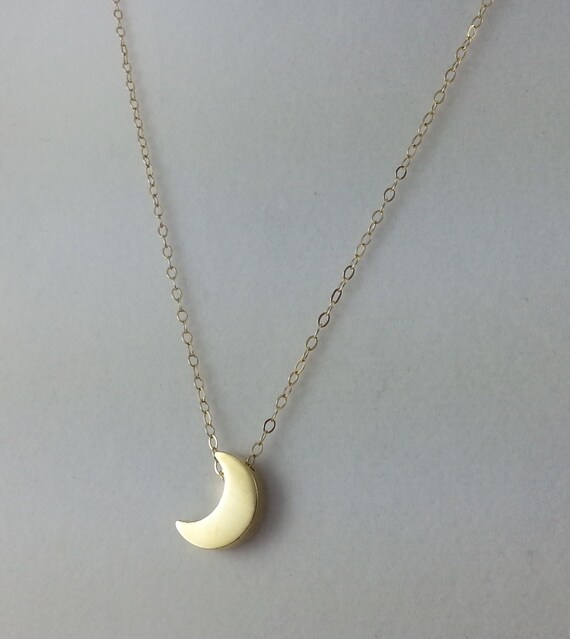 Tiny Gold Crescent Moon Necklace Little Gold Moon 14k Gold | Etsy