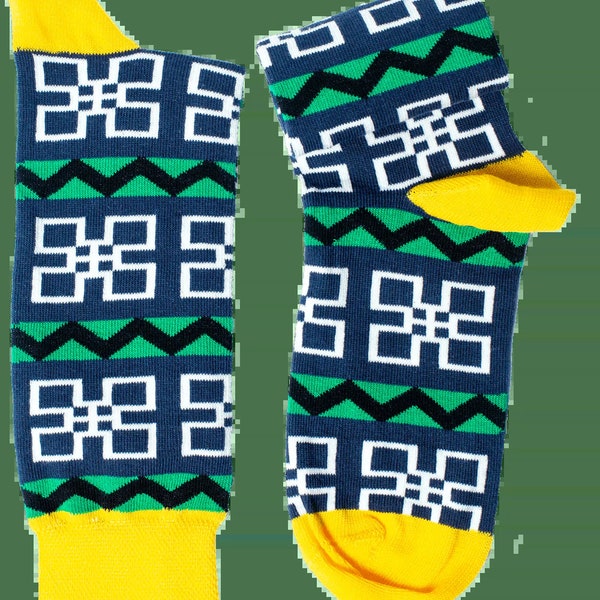 Camba Afrisocks| Ghana-theme Socks | African-theme Socks| Adinkra Symbol Socks | High-quality Socks | Colorful Socks | Footwear