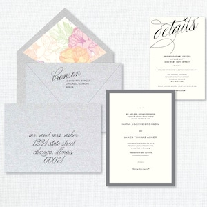 Pastel Floral Wedding Invitation, watercolor floral wedding invitations, silver wedding invitation, timeless wedding invitations