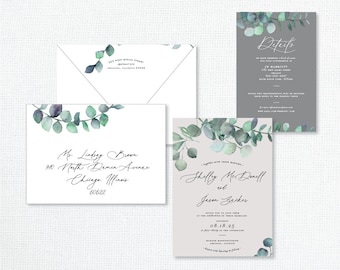 Rustic Greenery Wedding Invitation Suite, 5x7 wedding invitation, green and white wedding invitation